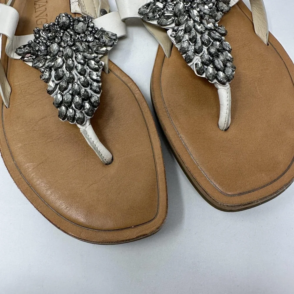 Vera‎ Wang Sandals Womens Size 7 Leather Jeweled Crystal Embellished Dust Bag